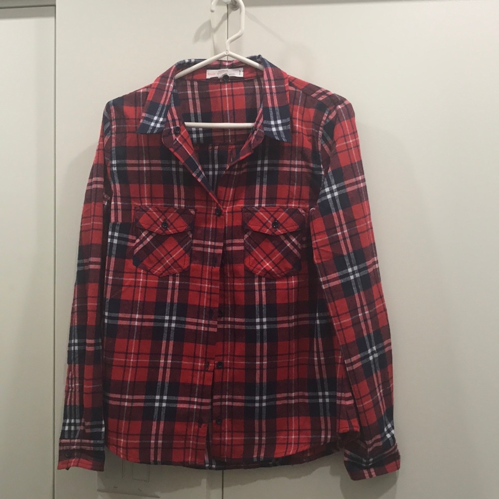 Love Tree Blue & Red Flannel Shirt